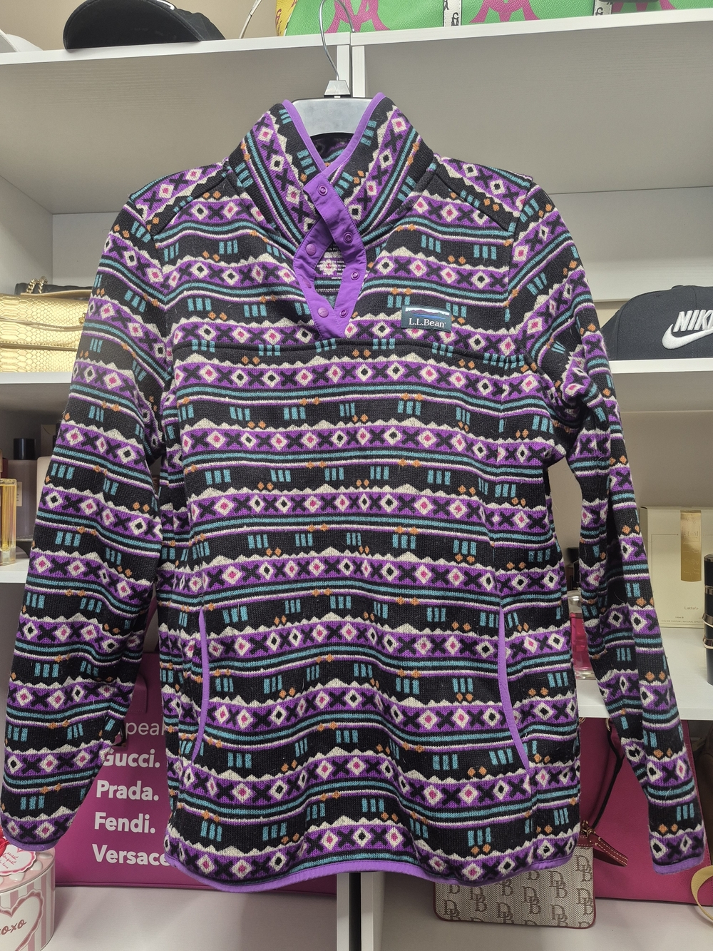 L.L.Bean Purple Black Mountain Pattern Pullover